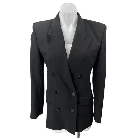 Zara Black Wool Double Breasted Long Sleeve Collar Button Blazer Coat Jacket XS - Picture 1 of 4